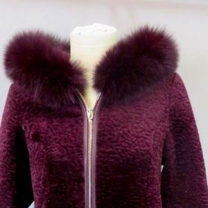 Burgundy Lamb and Fox Fur Coat
